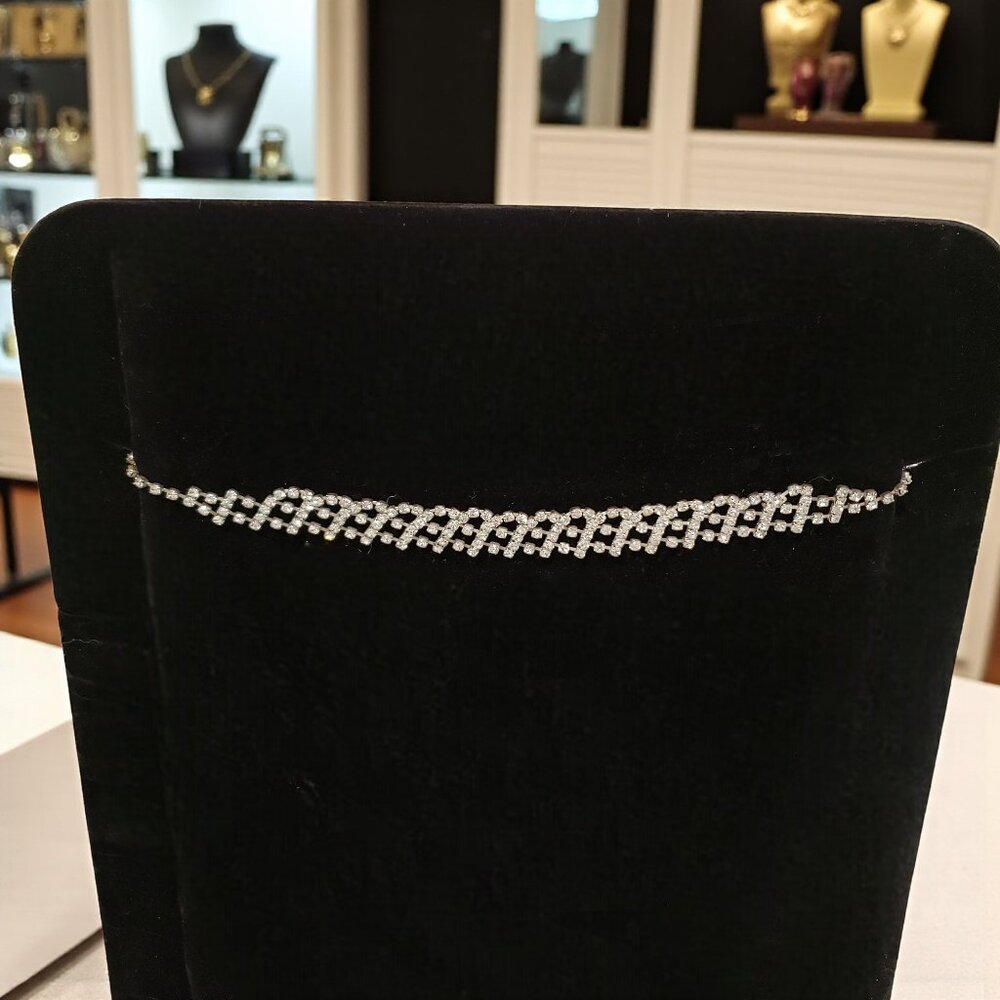 80's-90's Vintage Silver-Tone Rhinestone Choker Necklace - Sparkling Statement